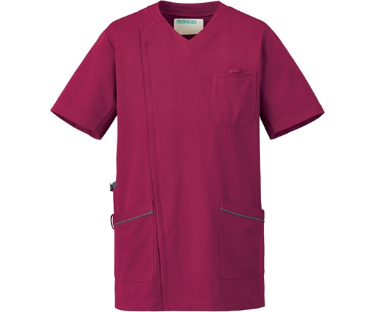 KAZEN メンズスクラブジャケット半袖 プラム×グレー L 984-45 1枚（ご注文単位1枚）【直送品】