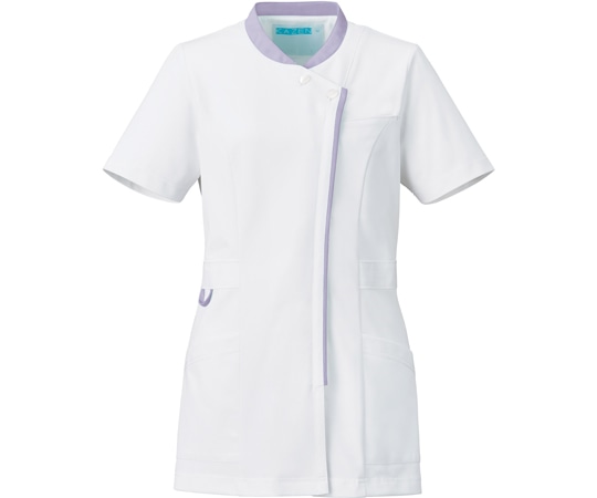 KAZEN レディスジャケット半袖 ホワイト×ラベンダー L 778-24 1枚(ご注文単位1枚)【直送品】