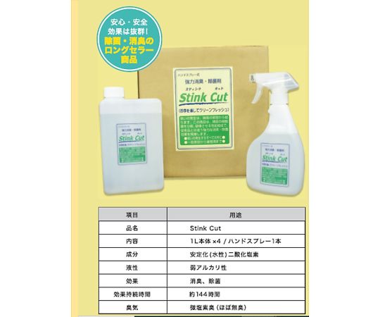 富士化成 安定化二酸化塩素（1,000ppm） スティンクカット 4L 1セット（4本入）  1セット（ご注文単位1セット）【直送品】