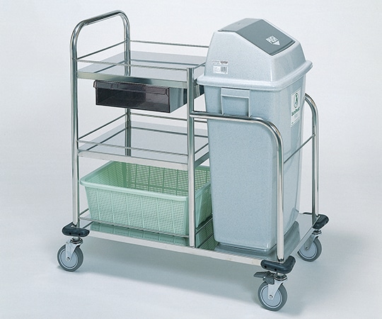 柏ステンレス工業 オムツ交換車 （枠付） クリア引出 ごみ箱1個付 オムツコウカングルマMF-C1 1個（ご注文単位1個）【直送品】