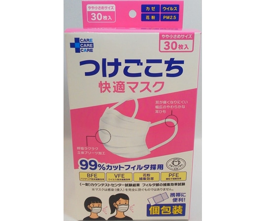 ティー・エイチ・ティー 個包装つけごごち快適マスク やや小さめ 1ケース（30枚/箱×48箱入）  1ケース（ご注文単位1ケース）【直送品】