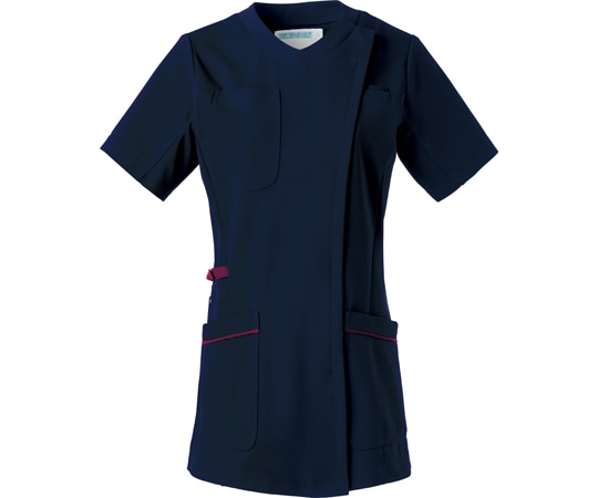 KAZEN レディススクラブジャケット半袖 ネイビー×プラム 6L 981-48 1枚（ご注文単位1枚）【直送品】