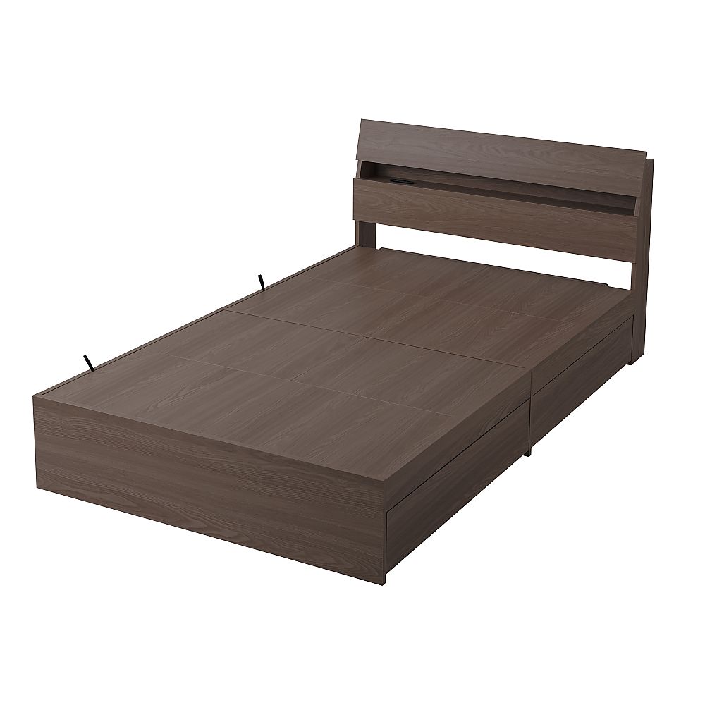 アズワン 収納ベッド セミダブル ウォールナット STBS-SD 1台（ご注文単位1台）【直送品】