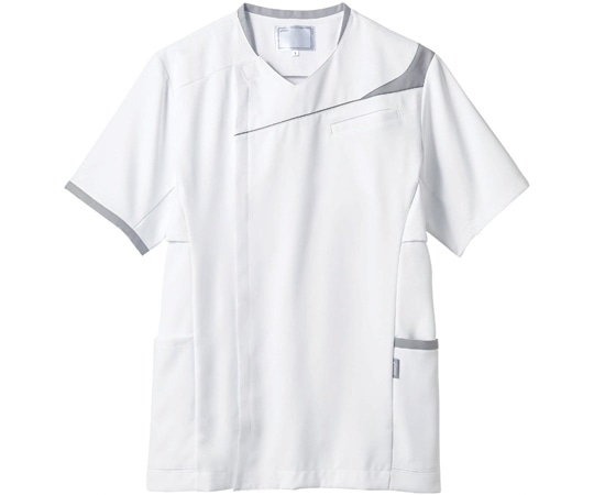 アズワン スクラブ メンズ 半袖 ホワイト×グレー L CHM854-0140 L 1枚(ご注文単位1枚)【直送品】