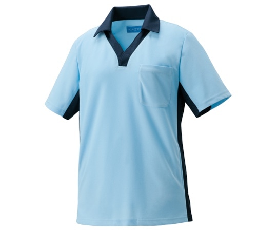 KAZEN ニットシャツ サックスxネイビー LL KZN218-11 LL 1枚（ご注文単位1枚）【直送品】