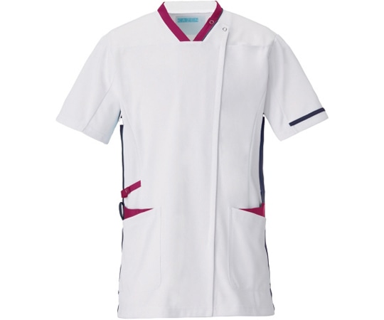 KAZEN スクラブジャケット半袖男女兼 ホワイト×プラム×ネイビー S 998-18 1枚（ご注文単位1枚）【直送品】
