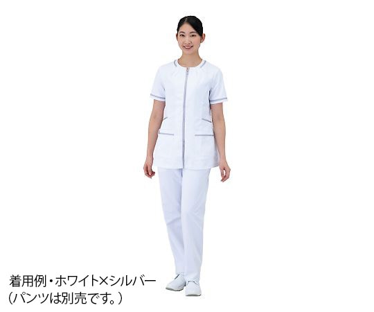 サンアロー レディースジャケット スマートスクラブエレガント ホワイト×シルバー 3L 780-40 3L 1枚（ご注文単位1枚）【直送品】