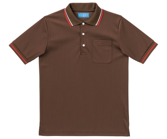 KAZEN ライン入りポロシャツ ブラウン L 236-33 L 1枚（ご注文単位1枚）【直送品】