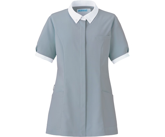 KAZEN レディスジャケット半袖 グレー×ホワイト L 773-46 1枚（ご注文単位1枚）【直送品】