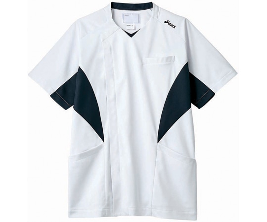 アズワン スクラブ メンズ 半袖 ホワイト×ネイビー M CHM857-19 M 1枚(ご注文単位1枚)【直送品】