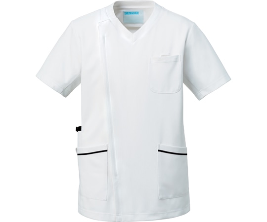 KAZEN メンズスクラブジャケット半袖 ホワイト×ネイビー L 984-18 1枚（ご注文単位1枚）【直送品】