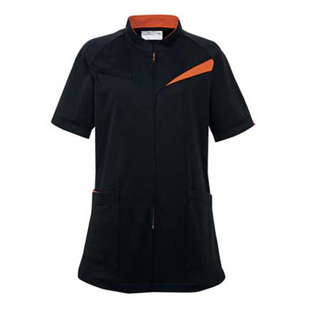 KIRAKU（トンボ） レディスケアワークシャツ ブラック×ディープオレンジ L（身丈71cm） CR202-59 L 1枚（ご注文単位1枚）【直送品】