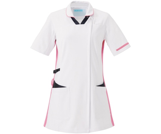 KAZEN レディススクラブ半袖衿付 ホワイト×ネイビー×ピンク 4L 996-13 1枚（ご注文単位1枚）【直送品】