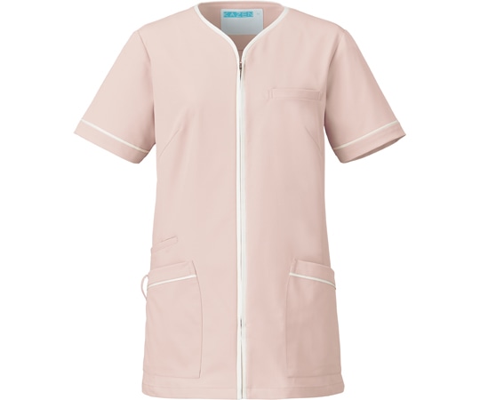 KAZEN レディスジャケット半袖 ピンクベージュ×オフホワイト S 782-44 1枚（ご注文単位1枚）【直送品】