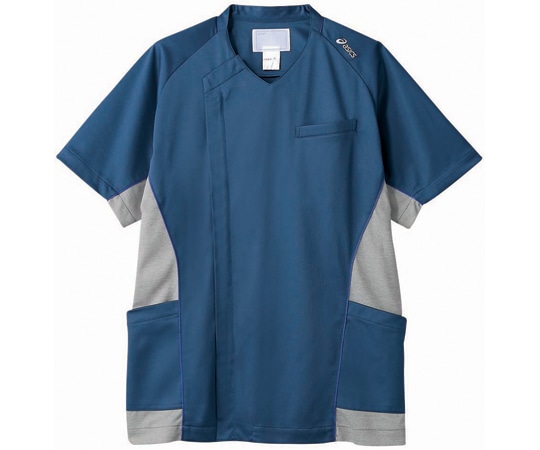 アズワン スクラブ メンズ 半袖 ブルー×グレー M CHM856-30 M 1枚(ご注文単位1枚)【直送品】