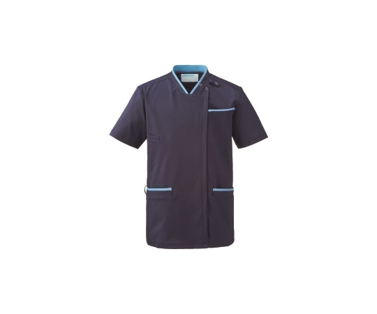 KAZEN スクラブジャケット男女半袖 ネイビー×ターコイズ SS KZN705-48 SS 1枚（ご注文単位1枚）【直送品】