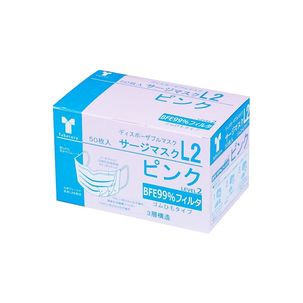 竹虎 サージマスクL2 ピンク 1ケース（50枚×10箱入） 076264 1ケース（ご注文単位1ケース）【直送品】