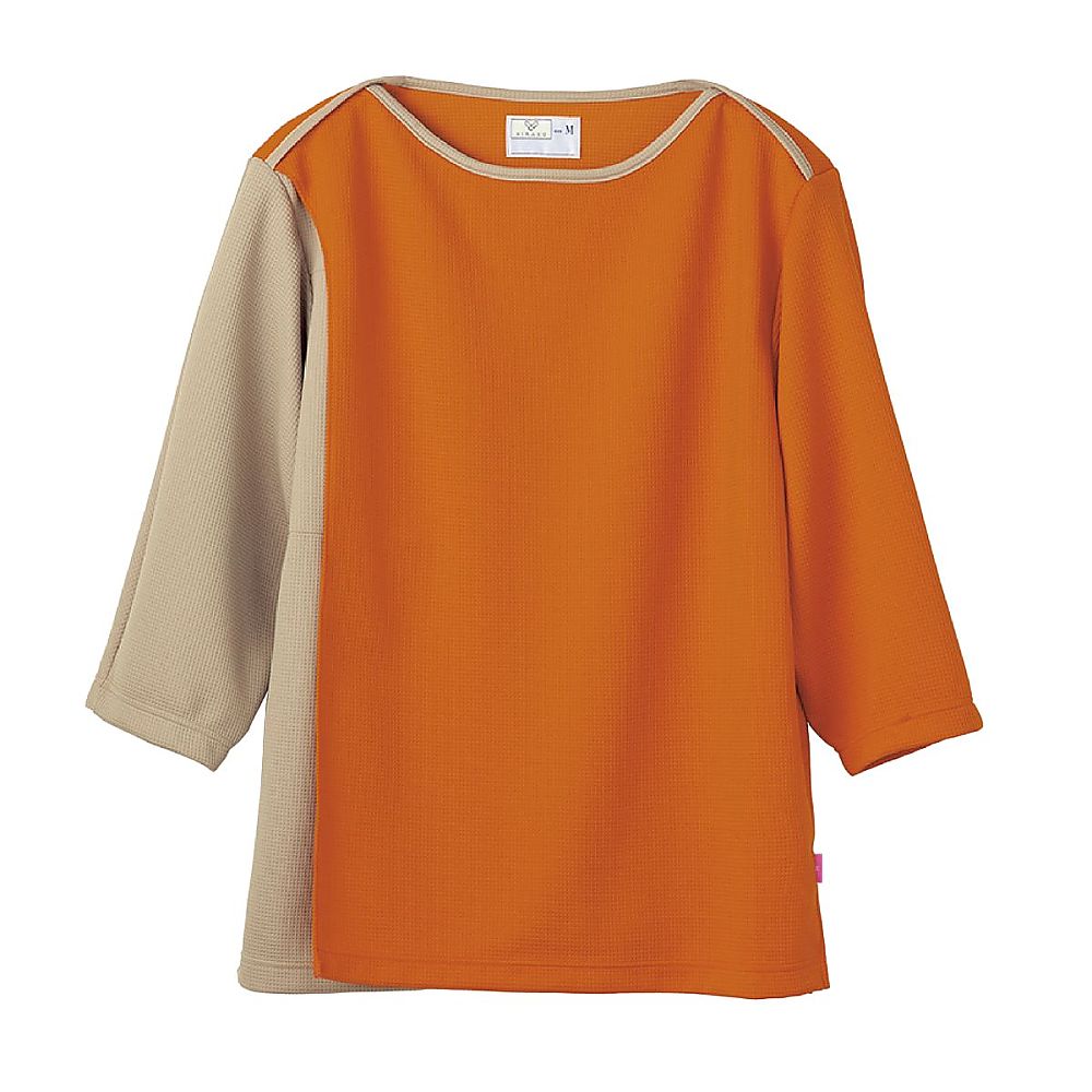 KIRAKU（トンボ） 前開き検診用シャツ オレンジ×ライトブラウン S（身丈65cm） CV305-59 S 1枚（ご注文単位1枚）【直送品】