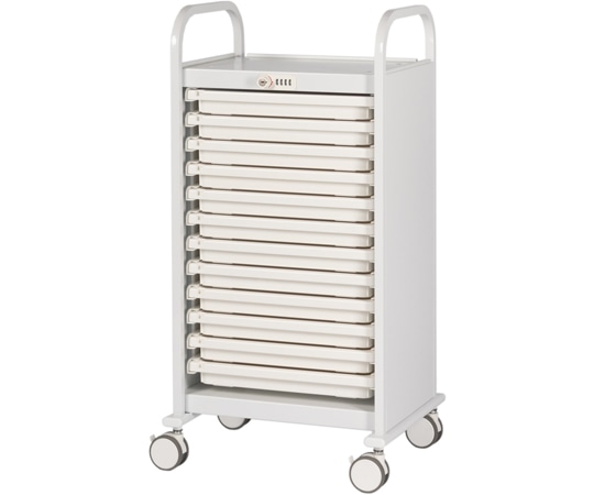 宮成製作所 薬剤保管庫メディロック 与薬カート 浅型12段 ダイヤル錠 ネオホワイト MLGW-112D-W 1台（ご注文単位1台）【直送品】