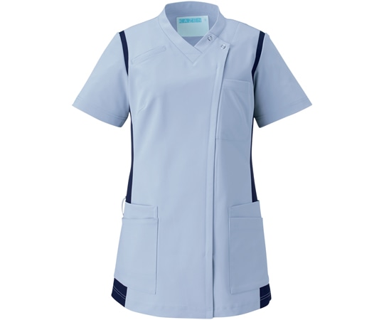 KAZEN レディススクラブ(前開き)サックス×ネイビー 6L 972-41 1枚(ご注文単位1枚)【直送品】