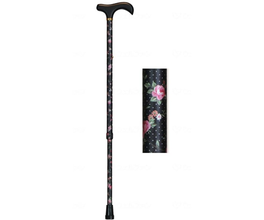 瀬川商店 アルミ製花柄伸縮杖 クロ 1851 1本(ご注文単位1本)【直送品】