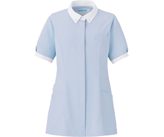 KAZEN レディスジャケット半袖 サックス×ホワイト L 773-41 1枚(ご注文単位1枚)【直送品】