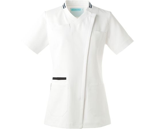 KAZEN レディススクラブ ホワイトxネイビー L 036-28 L 1枚（ご注文単位1枚）【直送品】