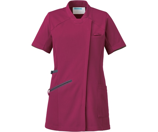 KAZEN レディスチュニックジャケット半袖 プラム×グレー M 985-45 1枚（ご注文単位1枚）【直送品】