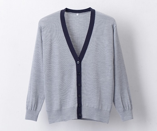 ディーフェイズ 抗ピル配色カーディガン 杢グレー×濃紺 LL D-1013 1枚（ご注文単位1枚）【直送品】