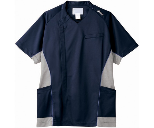 アズワン スクラブ メンズ 半袖 ネイビー×グレー M CHM856-90 M 1枚(ご注文単位1枚)【直送品】