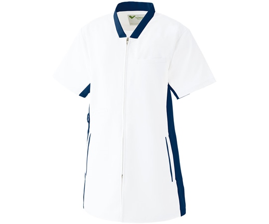 ミドリ安全 作業服 メディカルウェア ベルデクセル 男女兼用スクラブ VEM87上 ホワイト×ネイビー SSサイズ VEM87-UE-SS 1着(ご注文単位1着)【直送品】