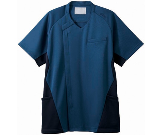 アズワン スクラブ メンズ 半袖 ブルー×ネイビー S CHM859-39 S 1枚（ご注文単位1枚）【直送品】