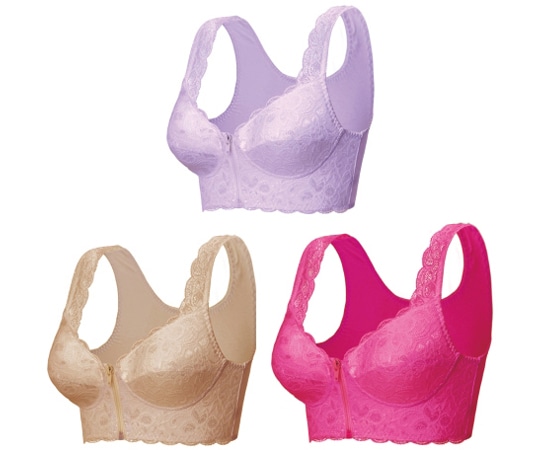 グローバル・ジャパン エアーフィット前開きレースブラ3色組 SM ベージュ・ローズ・ラベンダー  1枚（ご注文単位1枚）【直送品】