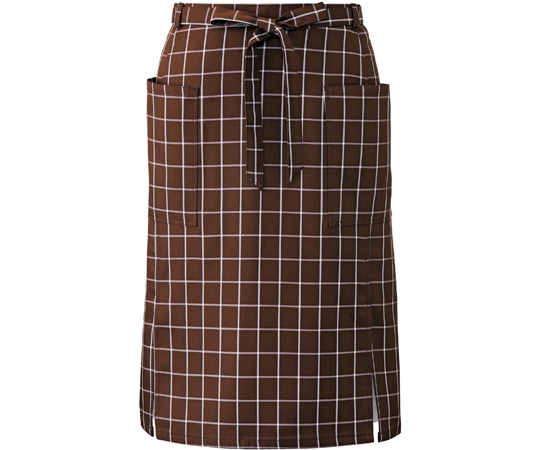 KAZEN 腰下エプロンミドル丈 ブラウンチェック フリー APK488-K33 1枚（ご注文単位1枚）【直送品】