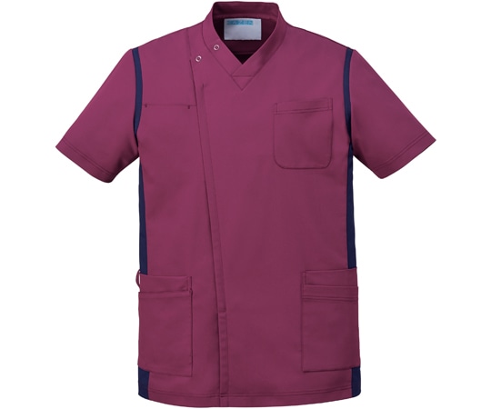 KAZEN メンズスクラブ（前開き）ワイン×ネイビー 4L 974-45 1枚（ご注文単位1枚）【直送品】