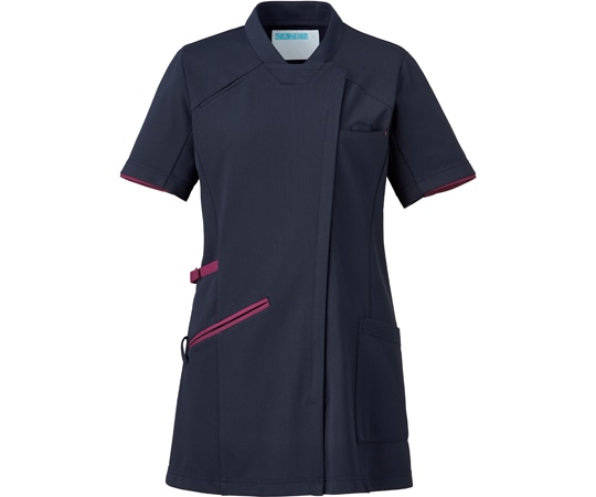 KAZEN レディスチュニックジャケット半袖 ネイビー×プラム S 985-48 1枚（ご注文単位1枚）【直送品】