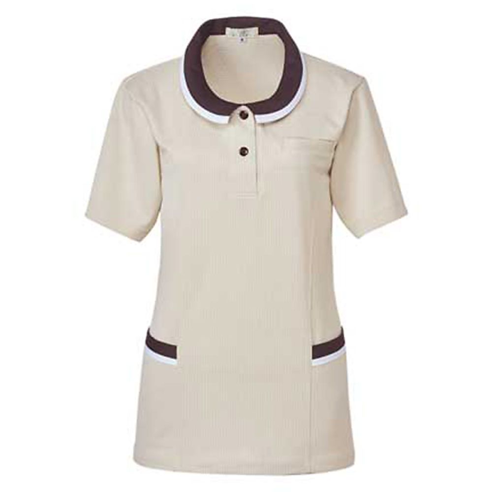 KIRAKU（トンボ） レディスニットシャツ チェックベージュ M（身丈65cm） CR189-28 M 1枚（ご注文単位1枚）【直送品】