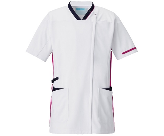 KAZEN スクラブジャケット半袖男女兼 ホワイト×ネイビー×プラム 3L 998-15 1枚（ご注文単位1枚）【直送品】