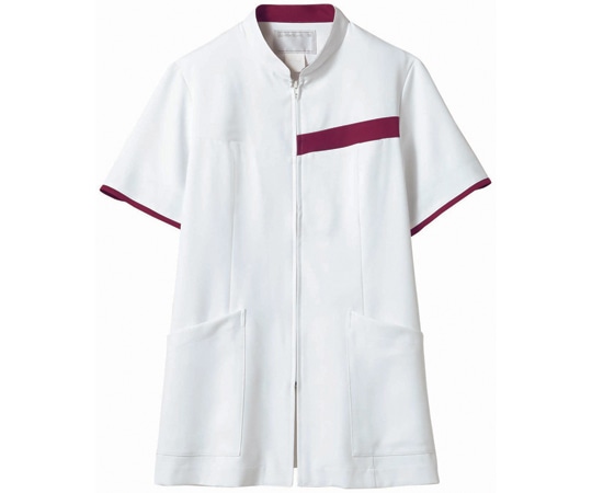 住商モンブラン ジャケット レディス 半袖 白/ワイン S 73-2086 S 1枚(ご注文単位1枚)【直送品】