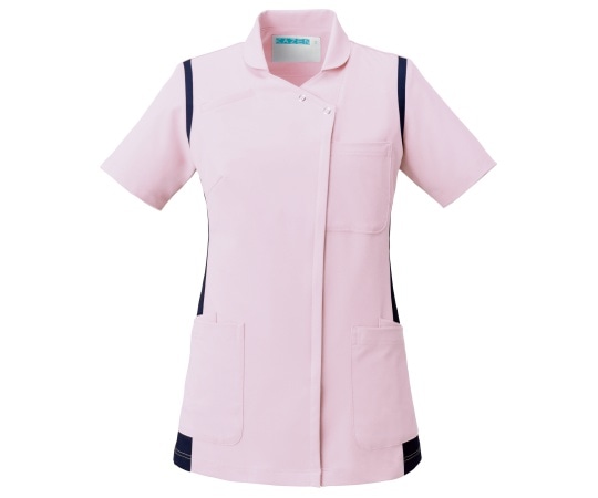 KAZEN レディススクラブ（衿付き） ピンクxネイビー 3L 973-43 3L 1枚（ご注文単位1枚）【直送品】