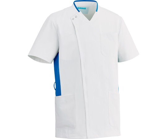 KAZEN メンズスクラブ ホワイト×ブルー S 038-21 1枚(ご注文単位1枚)【直送品】