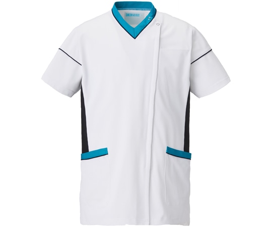 KAZEN スクラブジャケット半袖男女兼 ターコイズ LL 034-27L 1枚(ご注文単位1枚)【直送品】