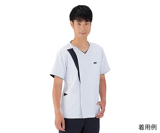 ZiPSCRUB(フォーク) メンズジップスクラブ ホワイト×ダークネイビー S 7053SC 1枚(ご注文単位1枚)【直送品】