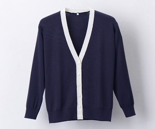 ディーフェイズ 抗ピル配色カーディガン 濃紺×ホワイト M D-1013 1枚（ご注文単位1枚）【直送品】