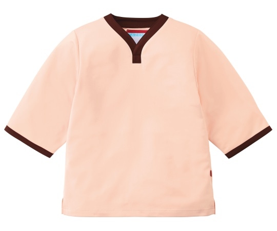 KAZEN ニット検診衣上衣 サーモンxブラウン L 301-43 L 1枚(ご注文単位1枚)【直送品】