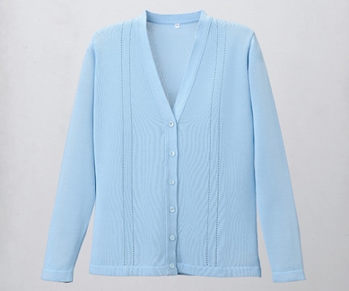 ディーフェイズ 綿混透かし編カーディガン サックス M D-1009 1枚(ご注文単位1枚)【直送品】