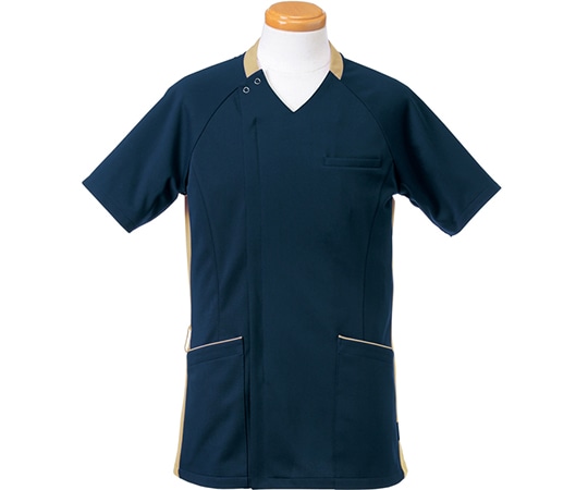 ヤギコーポレーション 半袖スクラブジャケット(メンズ) ネイビー×ベージュ M R8997-16 1枚(ご注文単位1枚)【直送品】