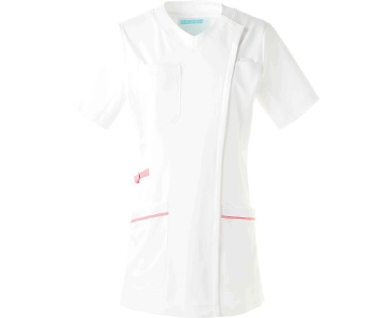 KAZEN レディススクラブジャケット半袖 ホワイトxピンク LL 981-13 LL 1枚（ご注文単位1枚）【直送品】