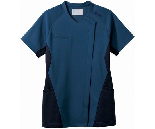アズワン スクラブ レディス 半袖 ブルー×ネイビー S CHM359-39 S 1枚（ご注文単位1枚）【直送品】