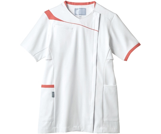 アズワン スクラブ レディス 半袖 ホワイト×コーラルピンク L CHM354-0192 L 1枚(ご注文単位1枚)【直送品】